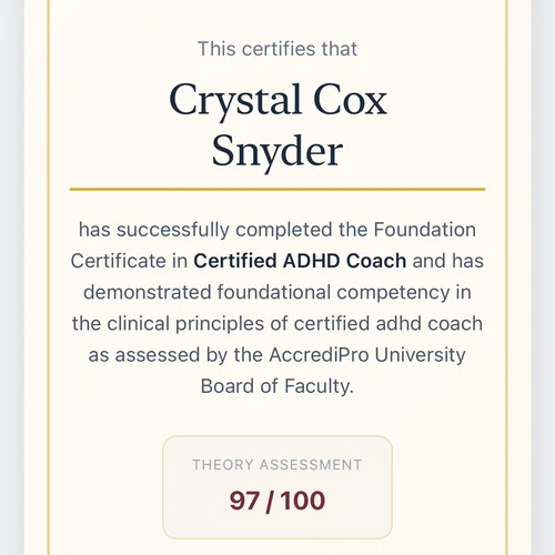 Certified ADHD Coach--Accelerated Program--Distinction