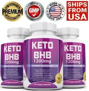 3 X KETO BHB 1200mg PURE Ketone FAT BURNER Weight Loss Diet Pills Ketosis